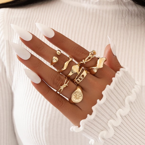 Anillos para mujer, regalos para mujer, conjunto de 7 piezas vintage para mujer, apilables por encima de los nudillos, anillo para mujer