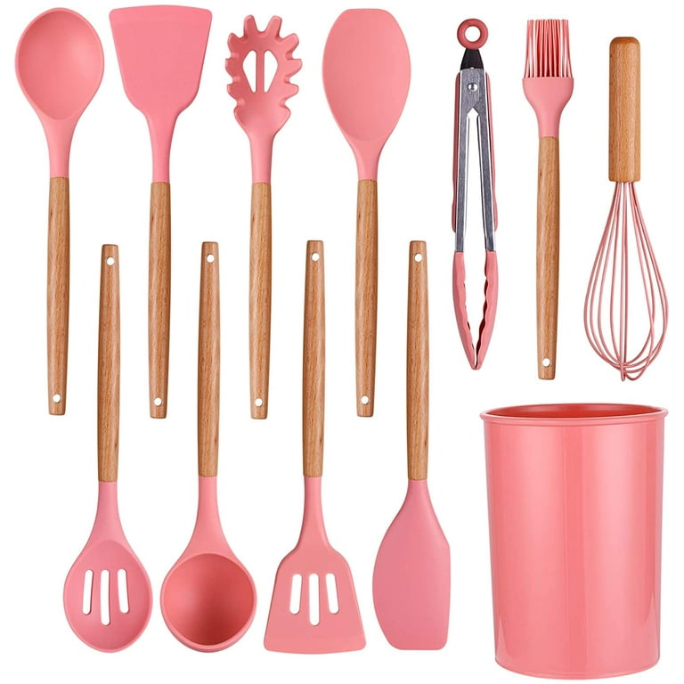 QIYU qiyu silicone cooking utensils set, kitchen utensils set 12pcs,food  grade safety silicone utensils with wooden handles, 480?