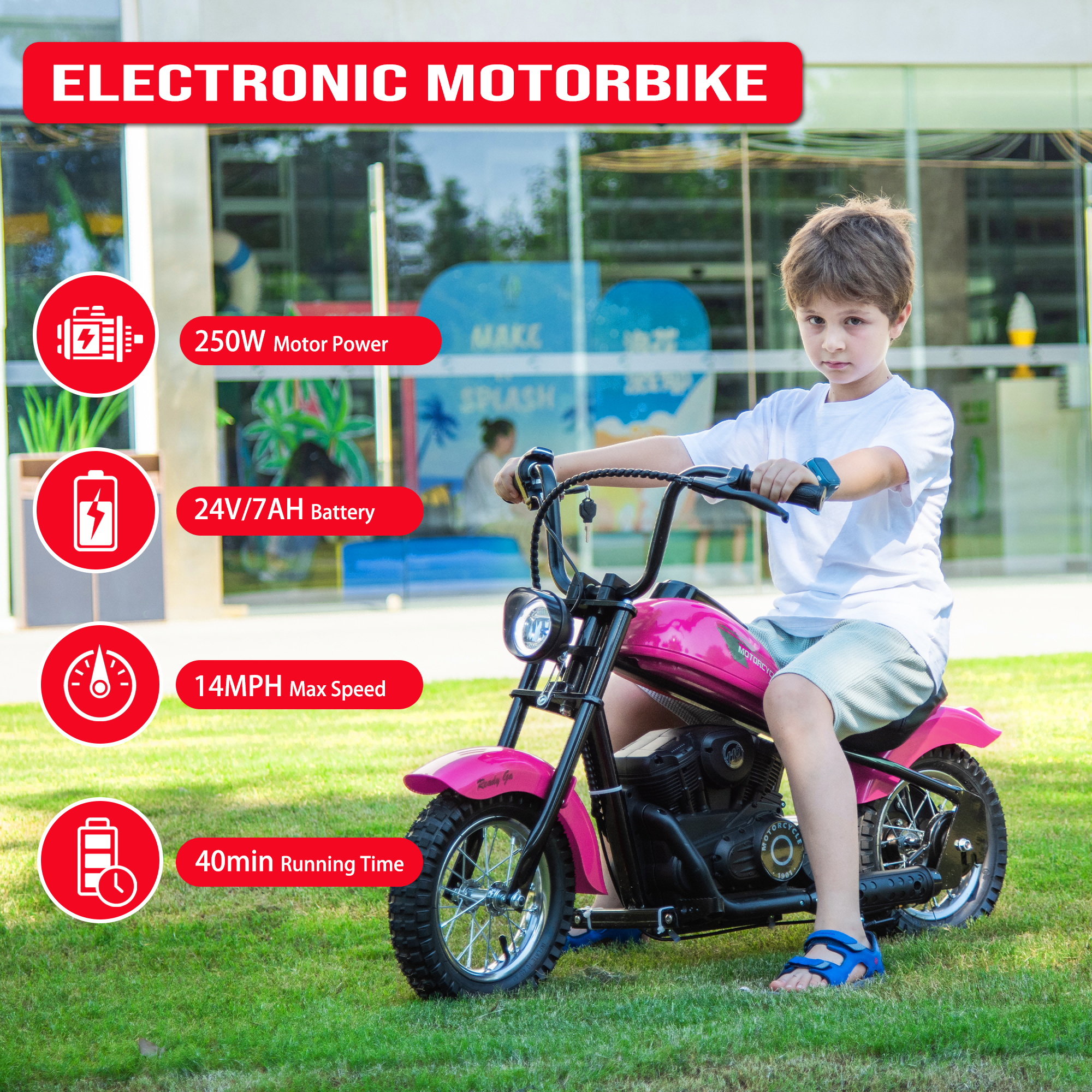 JoyWheels 24V Electric Dirt Bike, 250W Ride on Toy Motorcycle for kids,14mph, Age 13+,Pink