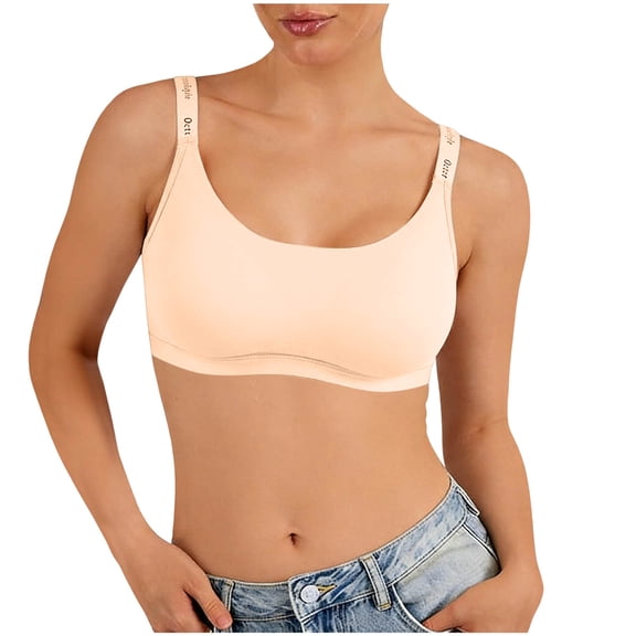 Xdegoge Seamless Sports Bra for Women Low Impact Yoga Bralette with Letter Print Straps Wireless Padded Workout Crop Top Moisture-Wicking Activewear for Gym Running Pilates