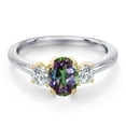 thumbnail image 3 of Gem Stone King 10K Two Tone Gold Green Mystic Topaz and Lab Grown Diamond Engagement Ring for Women | 1.34 Cttw | Oval 7X5MM | Gemstone November Birthstone | Size 5, 3 of 6