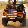 thumbnail image 3 of KAKALAD American Flag Background Ocean Wave Spare Tire Cover Universal Vehicle Accessories Buckle Car Tools 17”in, 3 of 6