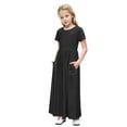 thumbnail image 2 of XUNKUSGA Girl's Summer Dresses Short Sleeve Solid Color Beach Sundress Loose Casual Pleated Maxi Dress with Pockets 4-13 Years, 2 of 8