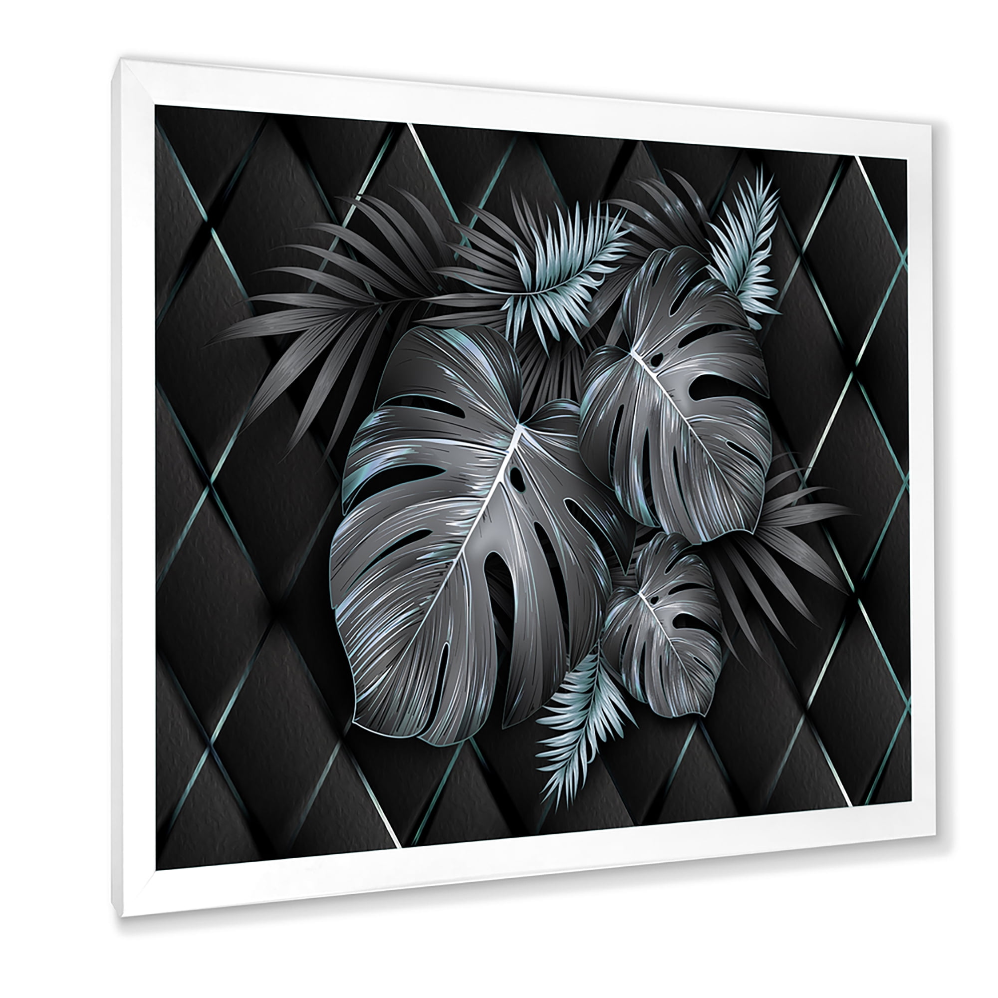 Designart 'Gold and Black Tropical Leaves I' Modern Framed Art Print