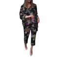 thumbnail image 2 of Women Casual 2PCS Outfits Sets V-Neck T-Shirt Ankle Length Pants Floral Printed Sets, 2 of 2