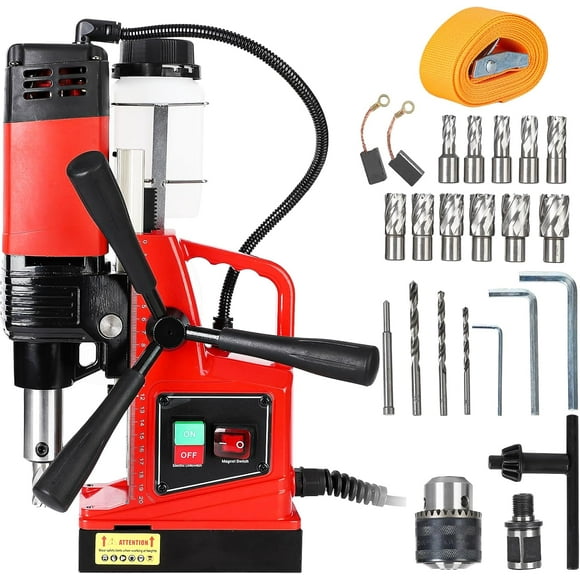 1300W Magnetic Drill Press - 1.6in Boring Diameter 810 RPM Portable Electric Drill Machine with 11 Drill Bits 2922lbf Magnetic Base Ideal for Metal Surface Drilling and Home Improvement