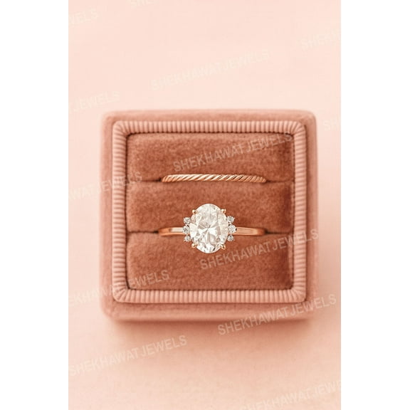 SHEKHAWATJEWELS Oval Shaped Lab Grown Diamond Ring, IGI Certified 1 to 2 CT Oval Cut Lab Created Diamond, Muse Cluster Engagement Ring, Wedding Ring for Her