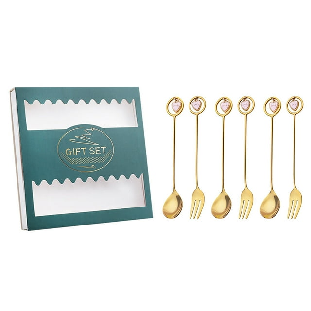 1 Box/6pcs Scoop and Fork Set Fruit Forks Coffee Spoons Ice Cream Spoons