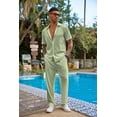 thumbnail image 4 of COOFANDY Men's 2 Piece Outfit Casual Short Sleeve Button Down Shirt Beach Summer Loose Pant Sets, 4 of 8