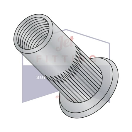 

10-24 Large Flange Ribbed Blind Threaded Inserts Flat Head Ribbed Thin Wall Open End Aluminum Alloy #5056 Cleaned and Polished Rivet Nut (Quantity: 1000) Full Size: 10-24-.225