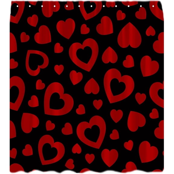Valentine''s Day Shower Curtain Romantic Red Heart Sweet Love Sweetheart Wedding Lover Modern Bath Curtain with Hooks