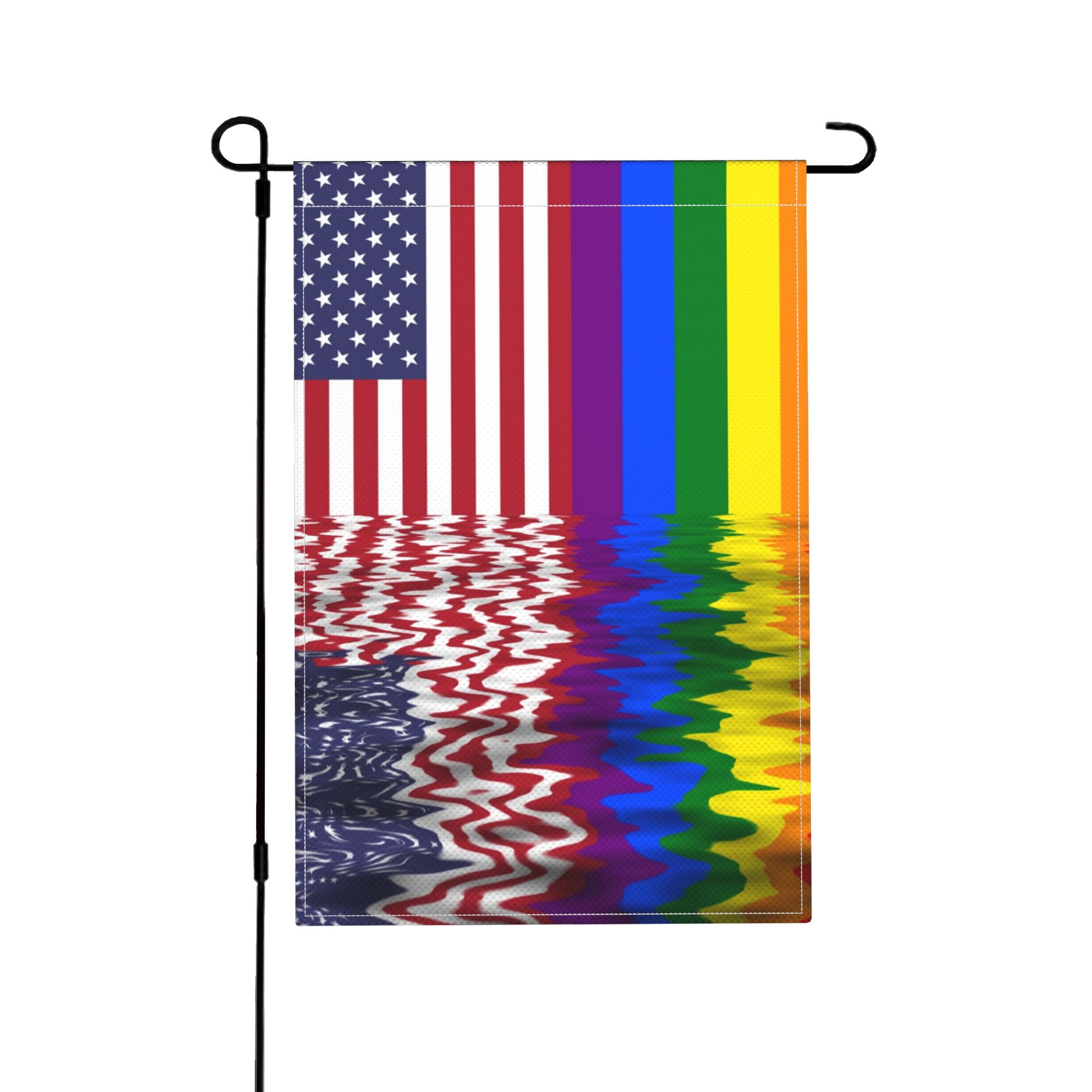TEQUAN Usa And Lgbt Two Flags Together Garden Flags, 18 x 12 inch