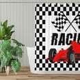 thumbnail image 2 of Racing Shower Curtain for Kids Bathroom, Racing Flag Car Black and White Grid Chessboard Birthday Shower Curtain Set Waterproof Fabric Bathtub Curtain Art Decor with 12 Hooks, 72x72 inches, 2 of 6
