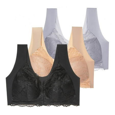 

Front Closure 5D Shaping Push up Bra Seamless Beauty Back Comfy - Women s Floral Lace Bralette Smoothing Thin Soft Everyday Bra(3-Packs)