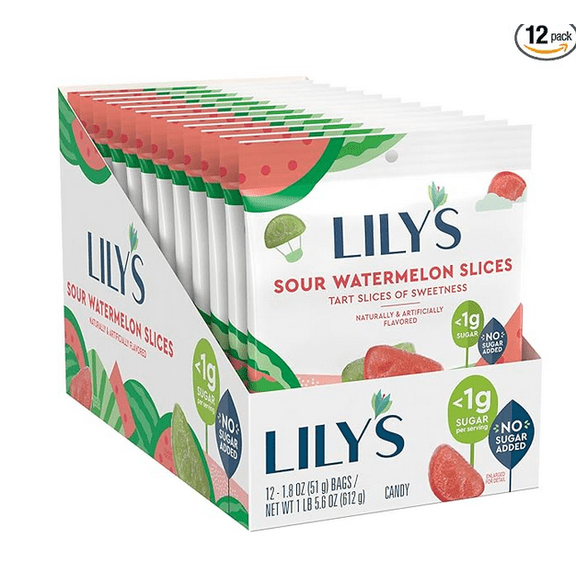 LILY'S Sour Watermelon Slices, Gummy Sweets Bags, 1.8 oz (12 Count)
