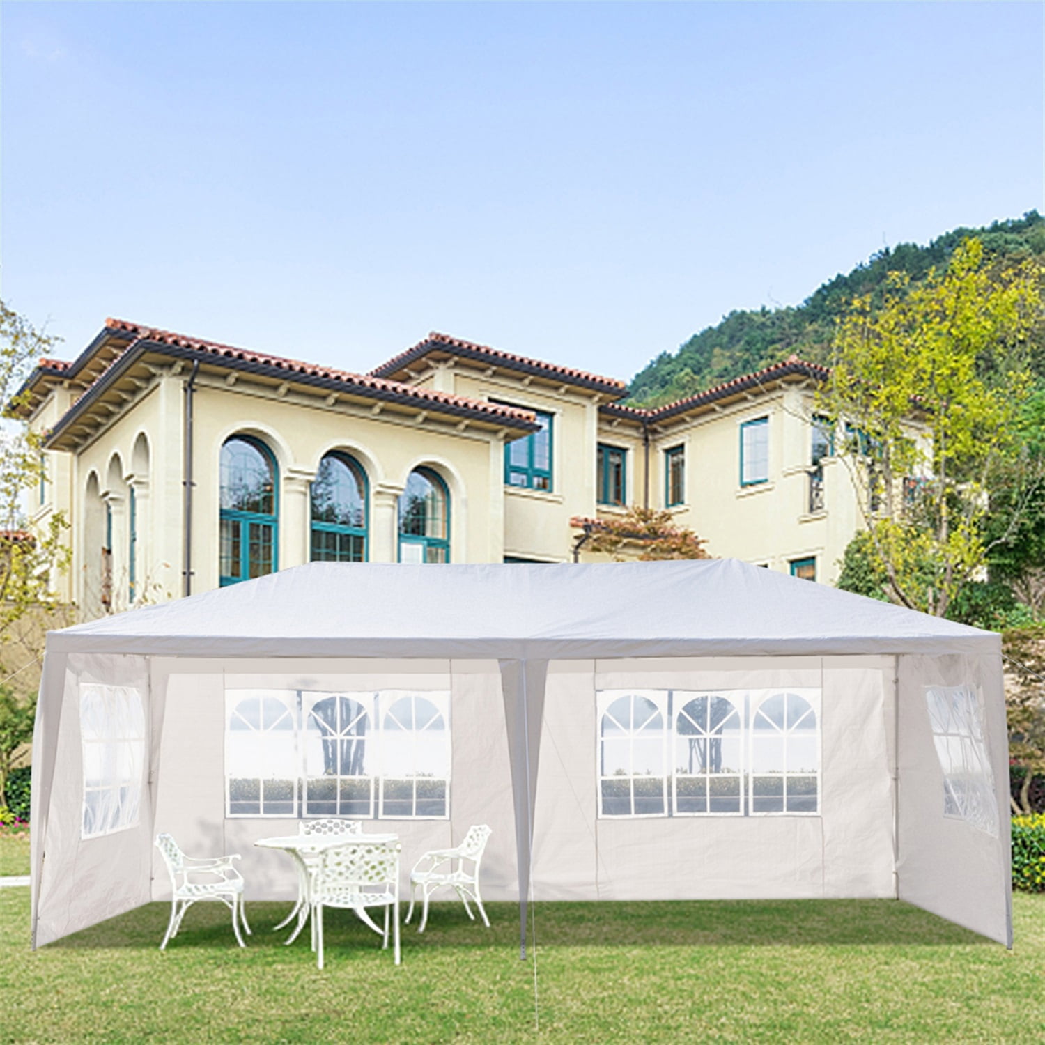 Canddidliike 3 x 6M Sun Protection Gazebo Waterproof Tent, Four Sides Tent with Spiral Tubes for Household Wedding Party