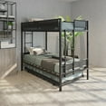 thumbnail image 3 of Kidkapers Black Twin Over Twin Bunk Beds with Trundle: Metal Frame, Space-Saving Trundle, Guardrail & 2-Side Ladder, Noise-Free Slats, No Box Spring, 3 of 5