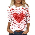 thumbnail image 2 of FASHOFT 3/4 Sleeve Valentines Day Shirts for Women Love Heart Graphic T-Shirts Crewneck Short Sleeve Tops Casual Spring Tees Red L, 2 of 5