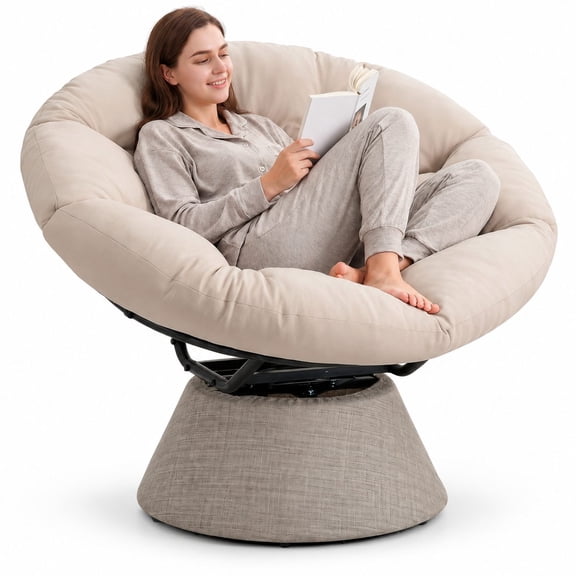 Enhanced 43-Inch Papasan Chair with Non-Slip Cushion Anchor, Swivel Lounge Chair with Reinforced Steel Frame, Indoor/Outdoor Egg Chair for Living Room, Patio, Reading