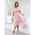 thumbnail image 2 of Women'S Summer Casual Flutter Sleeve Square Neck Smocked Midi Dress Pale Pinkish Gray M, 2 of 7