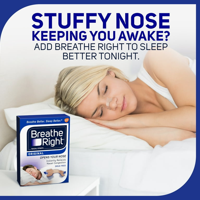  Breathe Right Original Nose Strips to Reduce Snoring and  Relieve Nose Congestion, Tan, 30 Count (Packaging May Vary) : Health &  Household