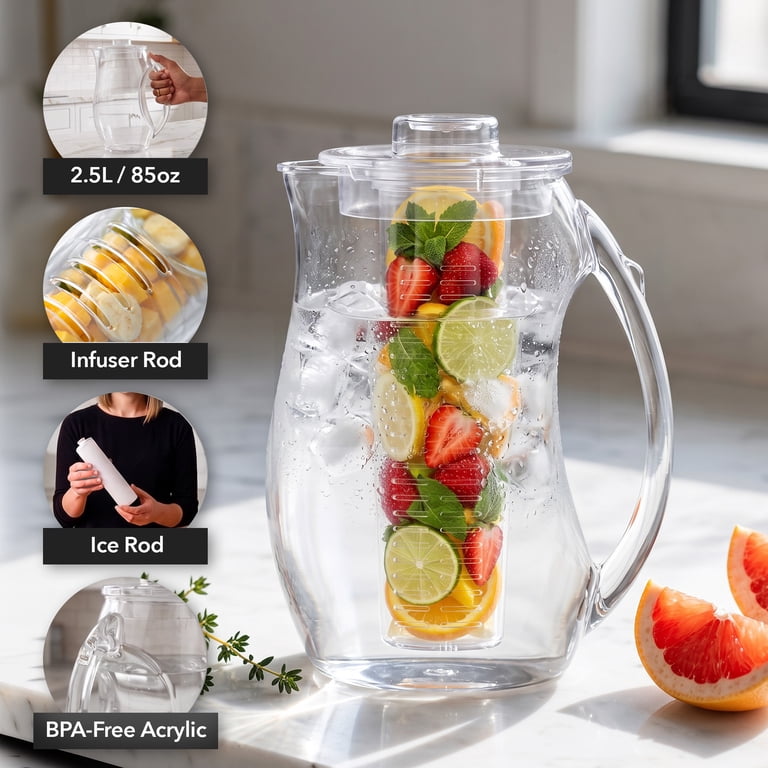 Ovente 2.5L Fruit & Tea Infusion Pitcher, BPA-Free, Drip Free, Removable Lid, Beverage Dispenser PIA0852C