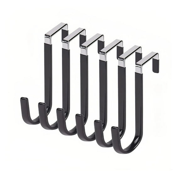 RYLZX Over The Door Metal Hooks with Plastic Coating 5" Fit 0.5" to 1 3/8" Door 6 Pcs Heavy Duty Single Towel Robe Rack Wreath Bathroom Shower Hanger Shoe Organizer Ironing Board Short Black