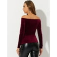 thumbnail image 3 of DARING DIVA Velvet Off Shoulder Long Sleeve Tops Dark XS Burgundy, 3 of 6