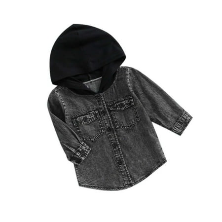 

BULLPIANO Toddler Boys Girls Denim Jackets Baby Long Sleeve Button Coat Outerweaer Hoodie Jacket Tops Fall Winter Clothes 1-6 Years