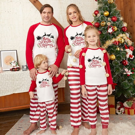 

YYDGH Christmas Pajamas Family Matching Sets Striped Christmas Pjs Xmas Sleepwear Jammies Holiday Loungewear Set for Adult Kids