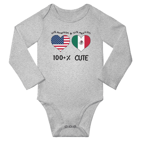 

50% American + 50% Mexican = 100+% Cute Baby Long Slevve Bodysuit (Gray 18-24 Months)