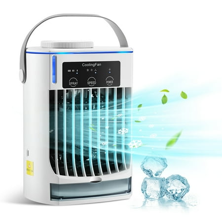 Portable Air Conditioners with Ultrasonic Atomizer,3-Speed Air Conditioner with Blue LED Light, Cooling Fan,Adjustable Cooling Modes Air Conditioner Portable For Home Office Outdoors,White