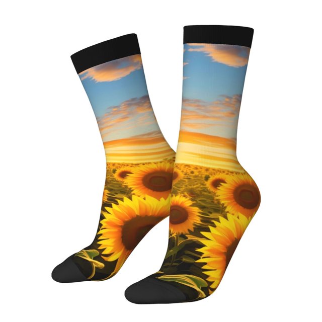 Fotbe Beautiful Golden Sunflower Field Calcetas Largas con Estampado para Hombre y Mujer – Calcetas de Compresión Transpirables y Elásticas, Viajar y Uso Diario Talla 5-11