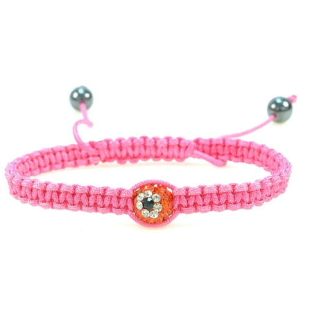 Round Red Evil Eye Ball Bracelet - Handmade Hot Pink String, Macramé Style, Adjustable Bracelet, Protective Amulet, Good Luck Charm, Lightweight – 91112