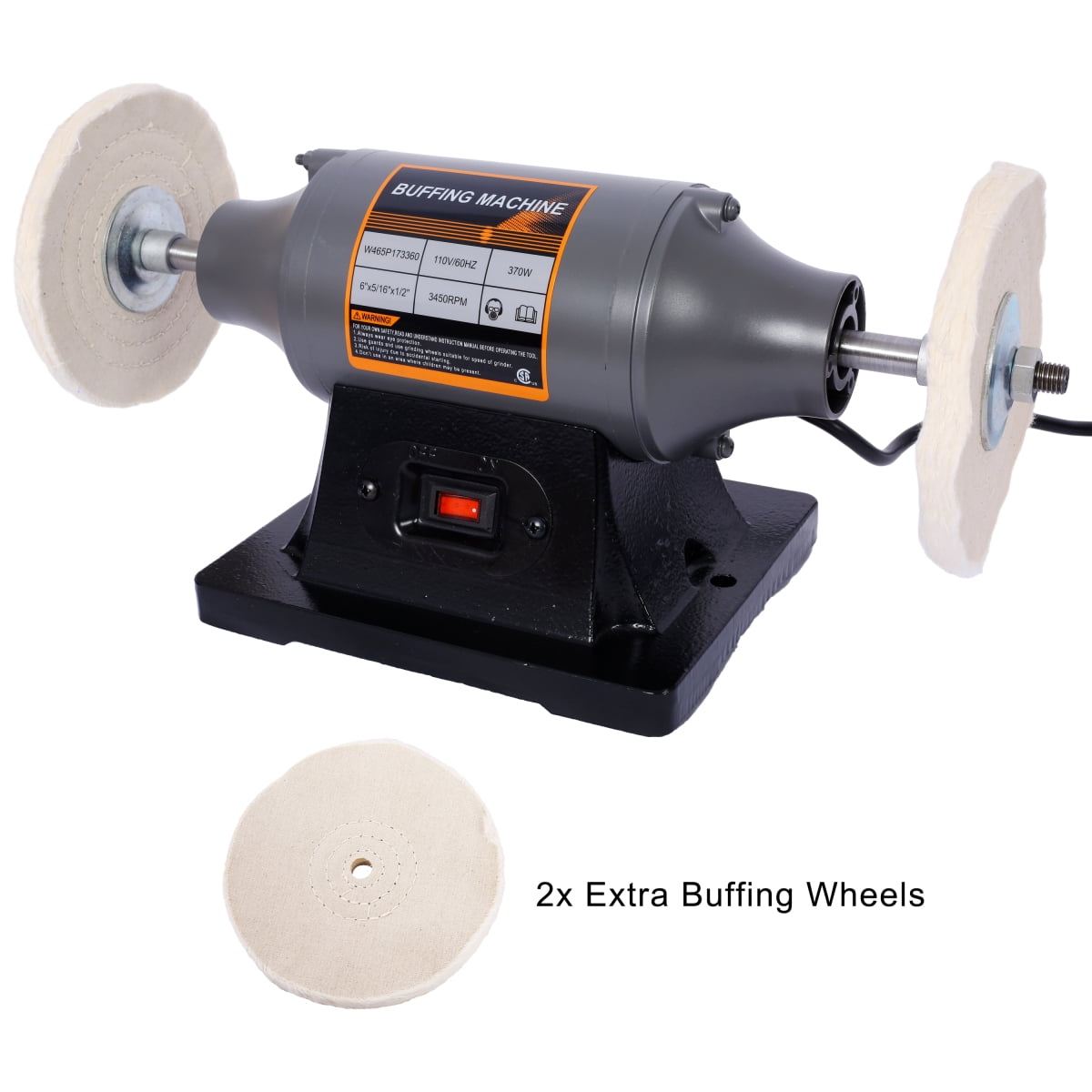 LuckyNote 6‑Inch Bench Buffer Polisher, 370W 3450RPM Electric Grinder with 4 Buffing Wheels, for Metal Jewelry Knives Wood