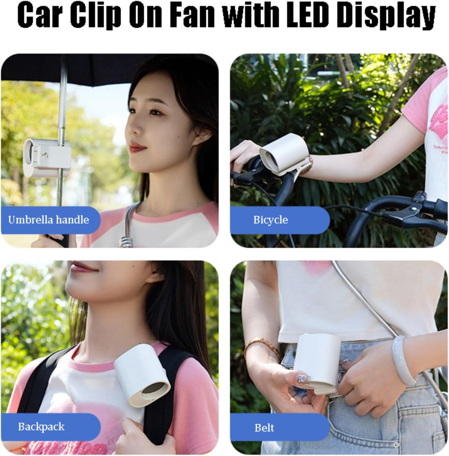 Car Clip On Fan with LED Display - 360° Rotation, 100 Speeds Adjustable, Portable Mini Personal Fan, USB Rechargeable, Compact Fans for Travel, Work, Camping