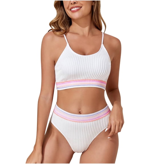 Jamicy Bikini Sets for Women High Waisted Bikini Sets 2 Piece Scoop Neck Tummy Control Swimsuits Full Coverage Bathing Suit Summer Beach Swim Wear