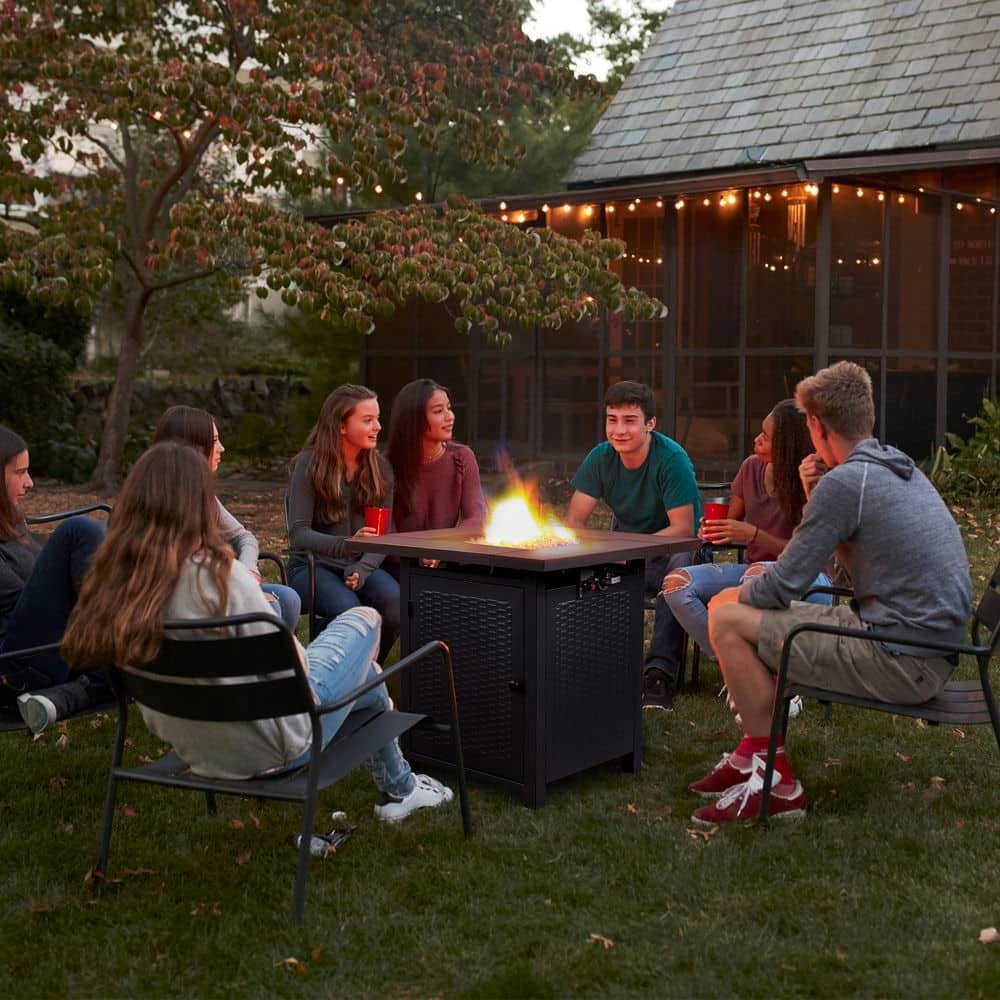 Spaco 28-Inch Fire Table, 50000 BTU Gas Firepit with Volcanic Stone, Gas Firepit for Outdoor as Patio, Picnic, Backyard, Black