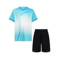 thumbnail image 1 of iefiel Kids 2pcs Sports Suit Quick Dry Printed Contrast Color Shirts Shorts Set For Football Basketball A Light Green 28, 1 of 7