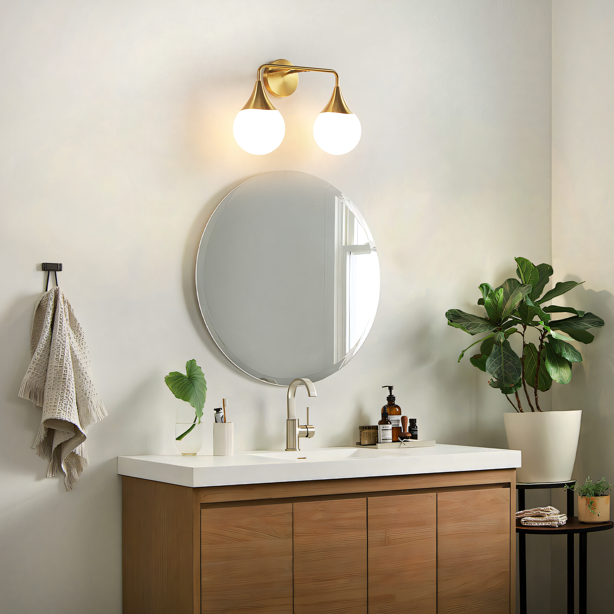 Bathroom Vanity Light 2 Lights Bathroom Lighting Fixtures Over Brushed Gold Wall Sconces with Frosted Globe Glass for Hallway Restroom