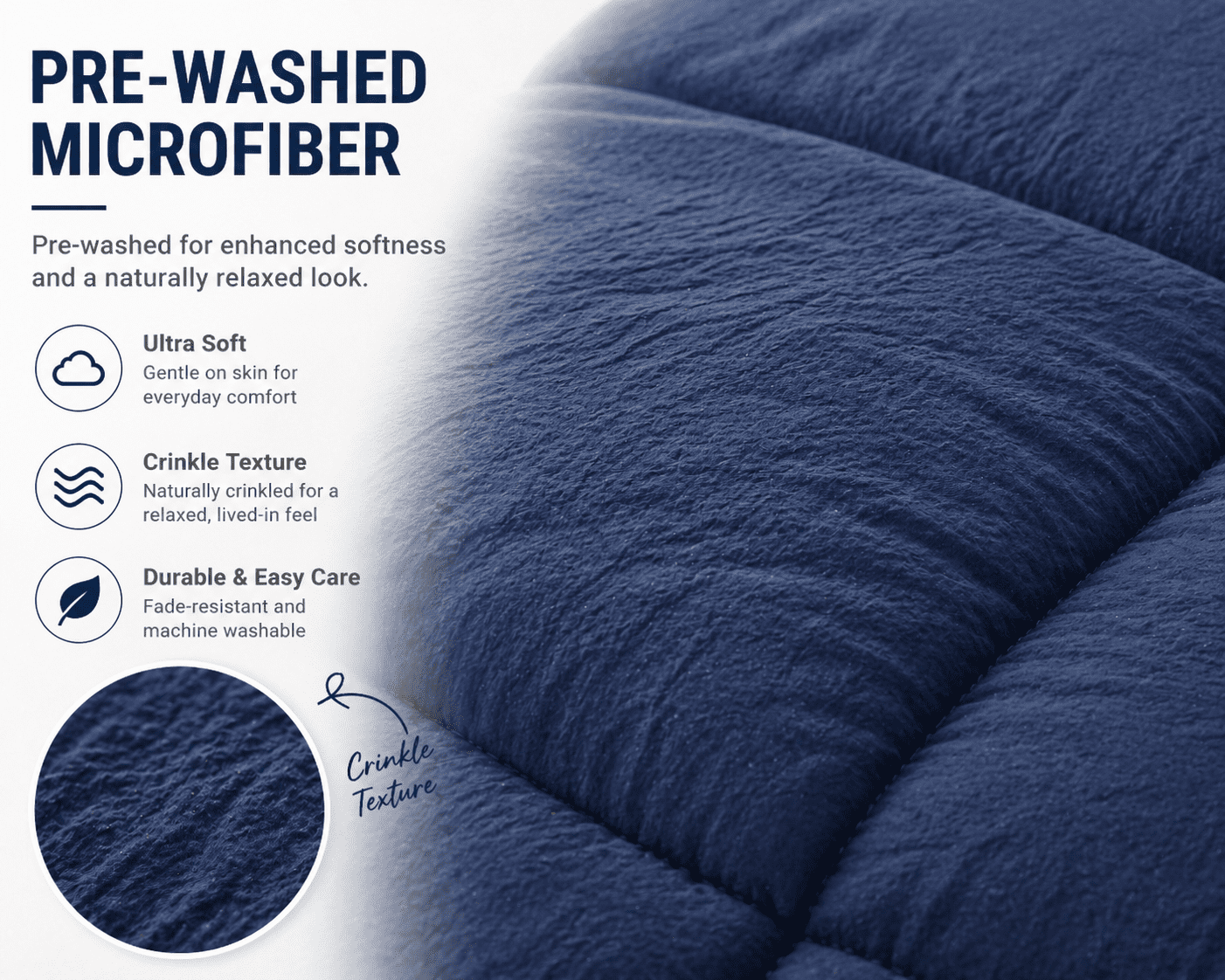 Evolive All Season Pre Washed Soft Microfiber White Goose Down Alternative Comforter with Box Stitching (Navy, King)