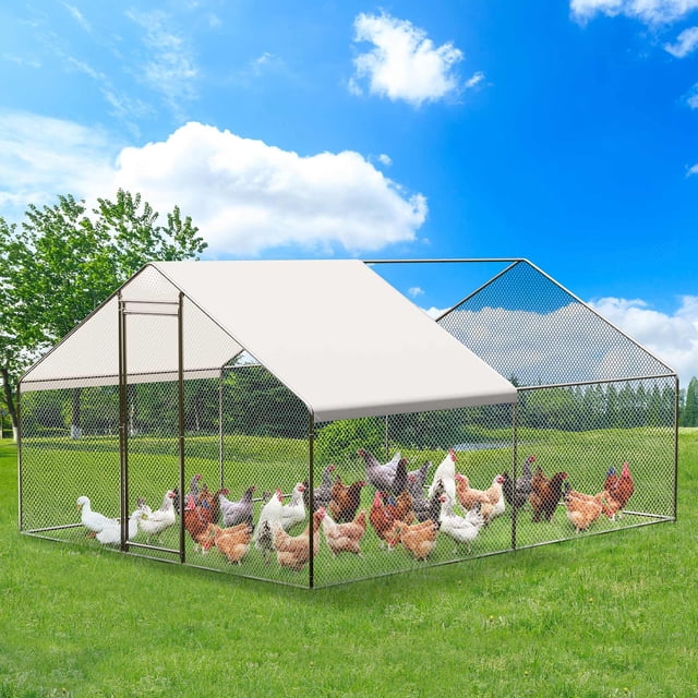 Qinaqin 19FT cm de Anchoalk-in Chicken Runs Grande Metálico Coop con Anchoaterproof Cover para Yard Backyard Farm y Garden