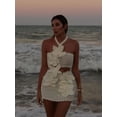 thumbnail image 3 of Chic 3d Flower Crochet Hollow Out Halter Mini Dresses Sexy Off Shoulder Backless Beach Dress 2024 Women Vocation Summer Sundress, 3 of 6