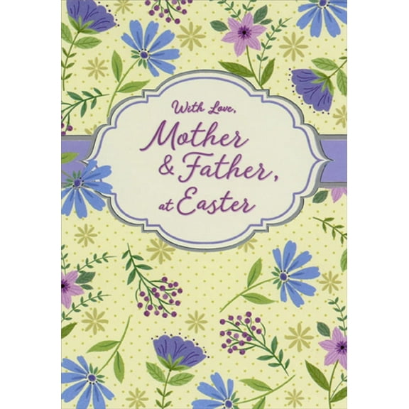 Designer Greetings Repeated Single Flowers on Light Yellow with Green Dots Mother and Father Easter Card