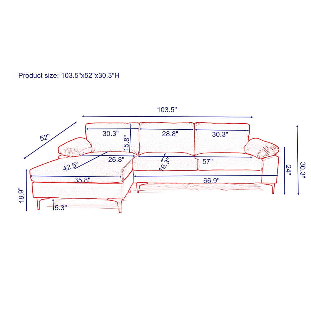 Kepooman Velvet Sectional Sofa, Modern L-Shape Sofa with Reversible Chaise, Chaise Longue Combination Sofa, Purple Kepooman Velvet Sectional Sofa, Modern L-Shape Sofa with Reversible Chaise, Chaise Longue Combination Sofa, Purple