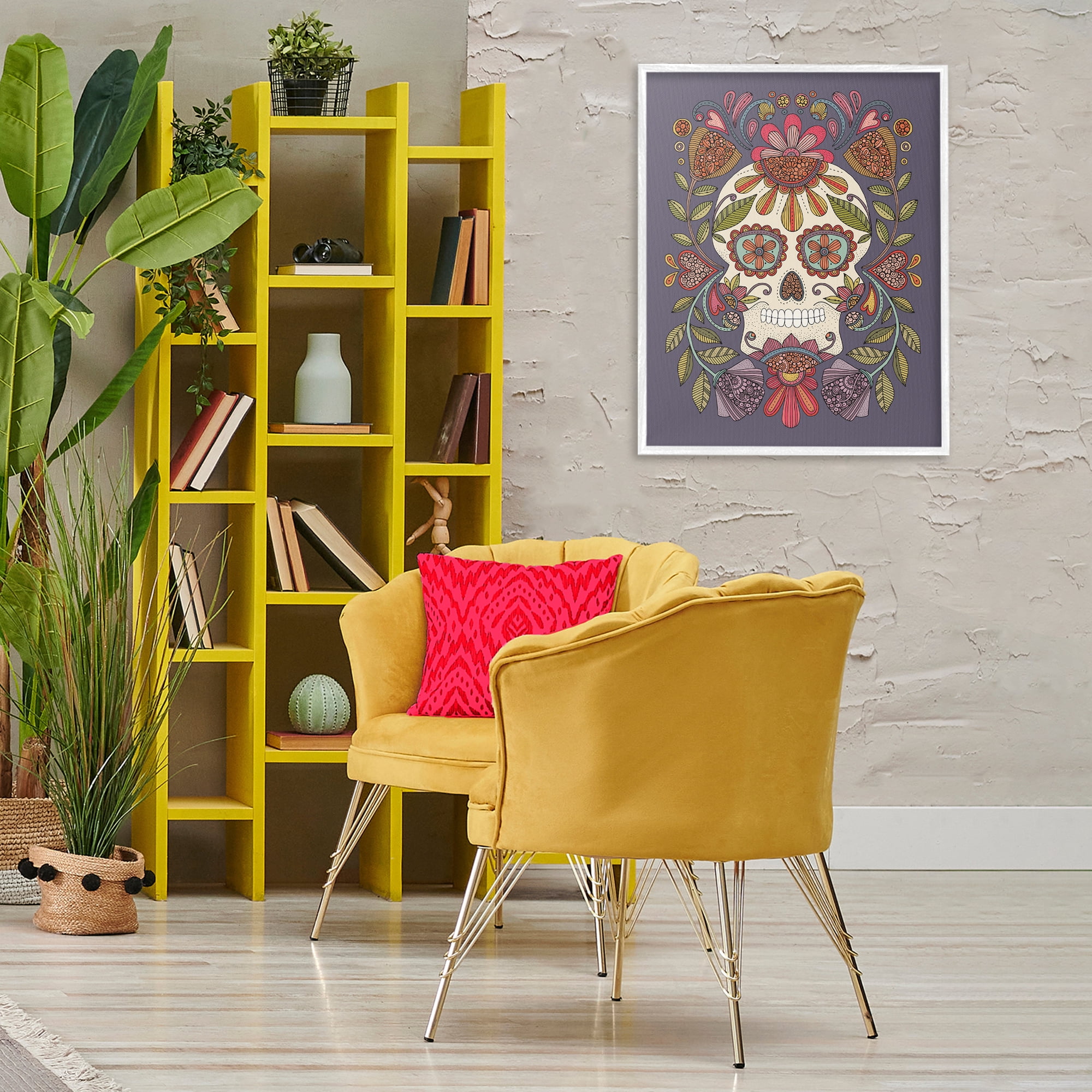 Stupell Industries Patterned Sugar Skull Holiday Painting White Framed Art Print Wall Art, 24 x 30