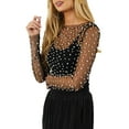 Women's Sheer Pearl Top See Through Long Sleeve Mesh Crop Tops Beach