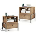 thumbnail image 1 of Costway Ensemble de 2 Tables de Nuit avec Station de Recharge Table de Chevet avec Tablette de Rangement Table d'Appoint, 1 of 10
