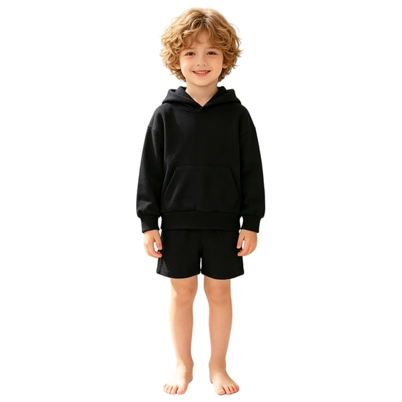 TOWED22 Girls Boys Tracksuit Sets Athletic Sweatsuits Hooded Sweatshirt and Jogger Shorts Outfits 2 Piece Sets For Kid,Black,3-4 Y
