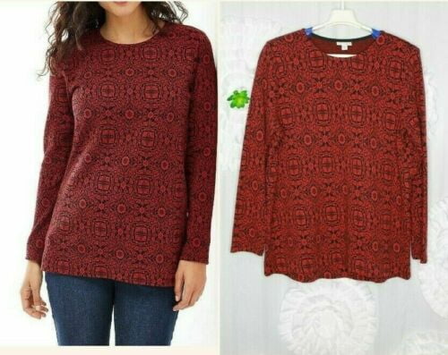 Red Floral Medallion Pullover Sweater 